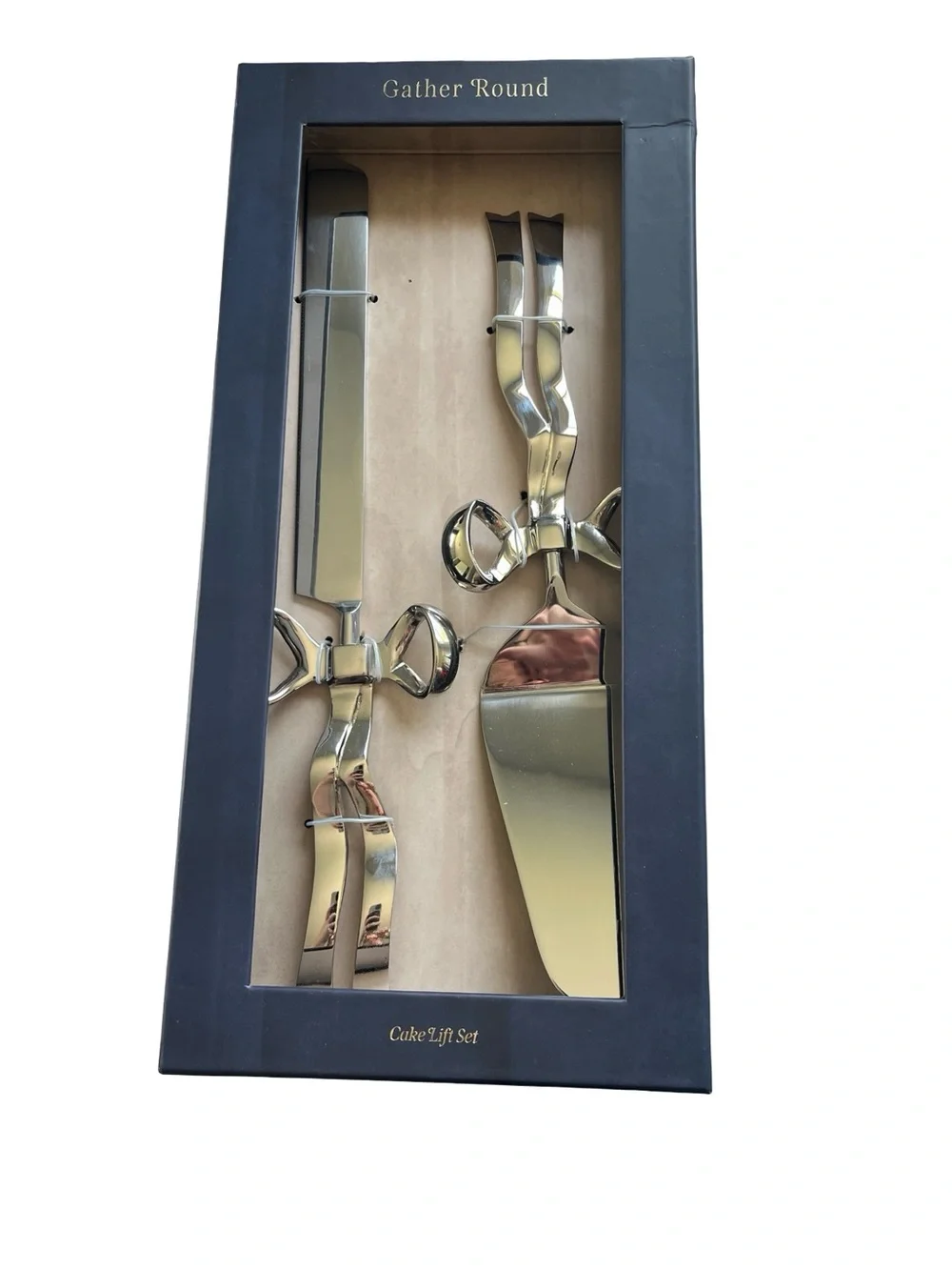 Anthropologie Benedita Stainless Steel Bow Cake Serve Set Silver Tone